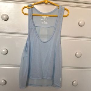 Sheer back light blue tank top